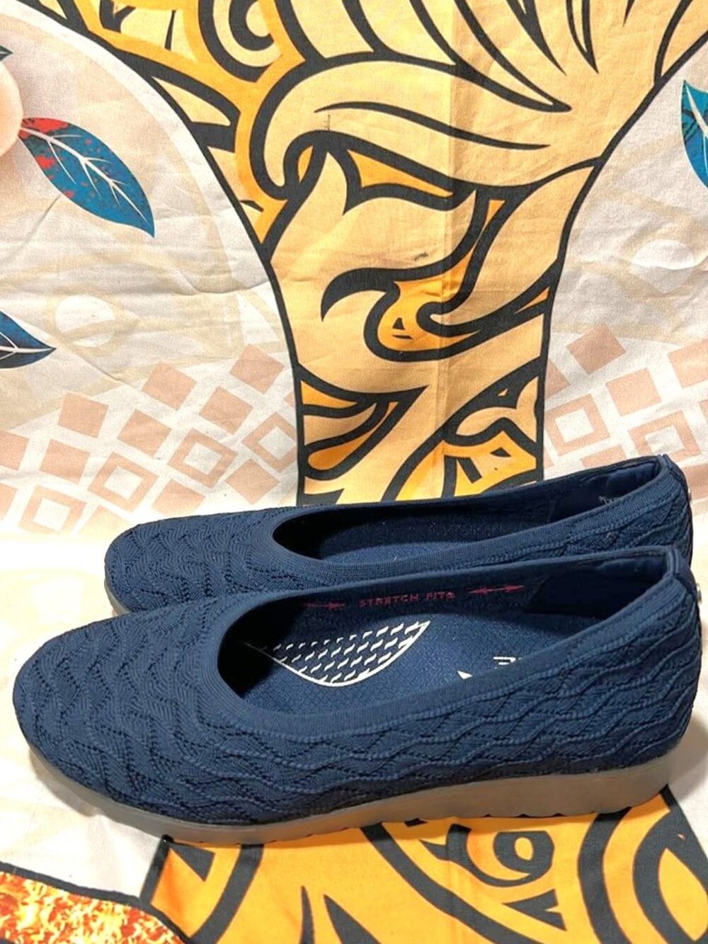 Skechers Air-Cooled Arch Fit Flex Wedge Navy Knit Flats Size 8 Wide Like New!